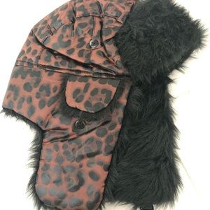 Faux black fur lined snow hat